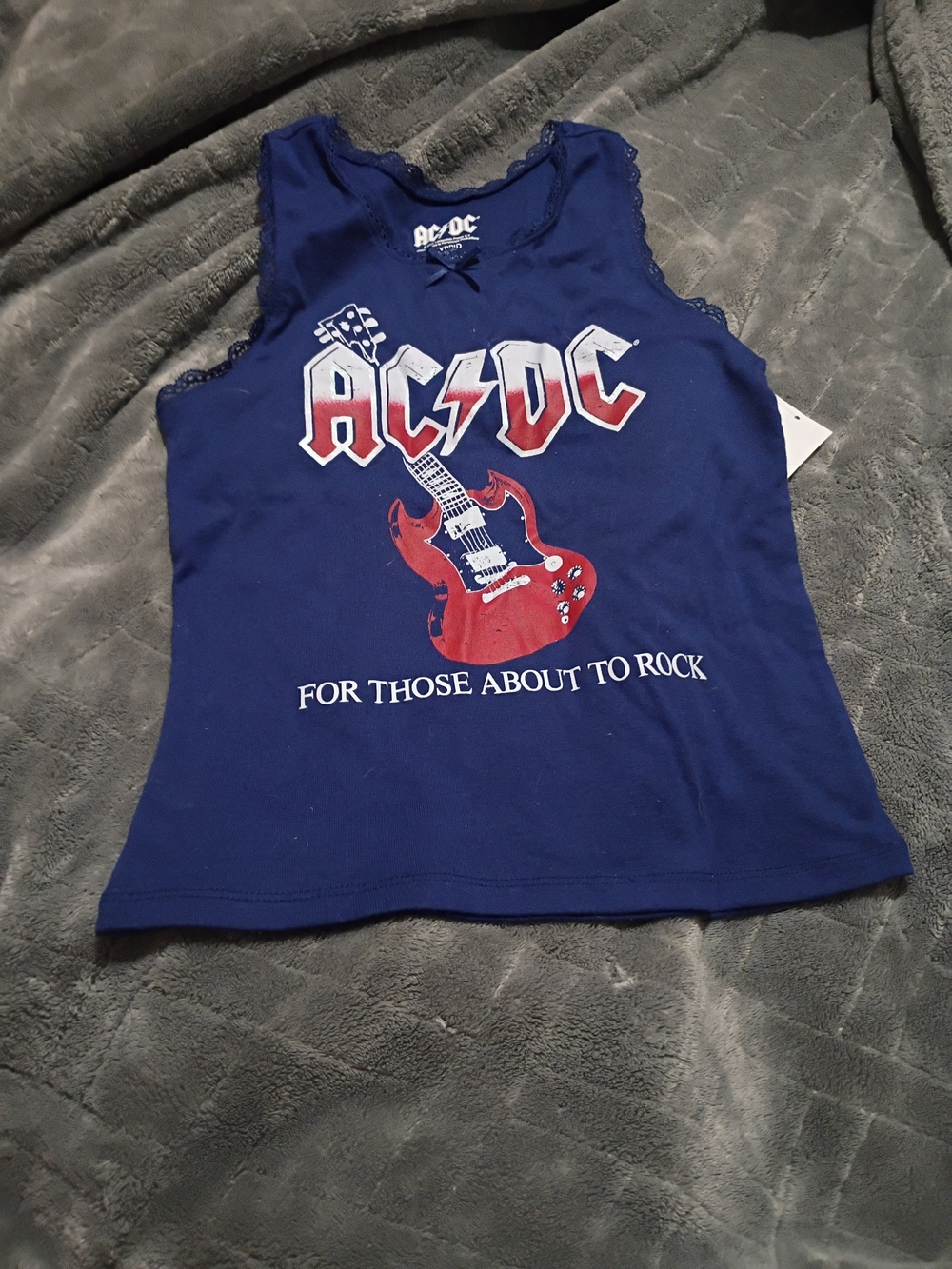 New AC/DC Royal Blue Tank Top with Red Guitar Graphic